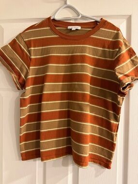 Banana Republic Orange & Tan Striped Short Sleeve Tee